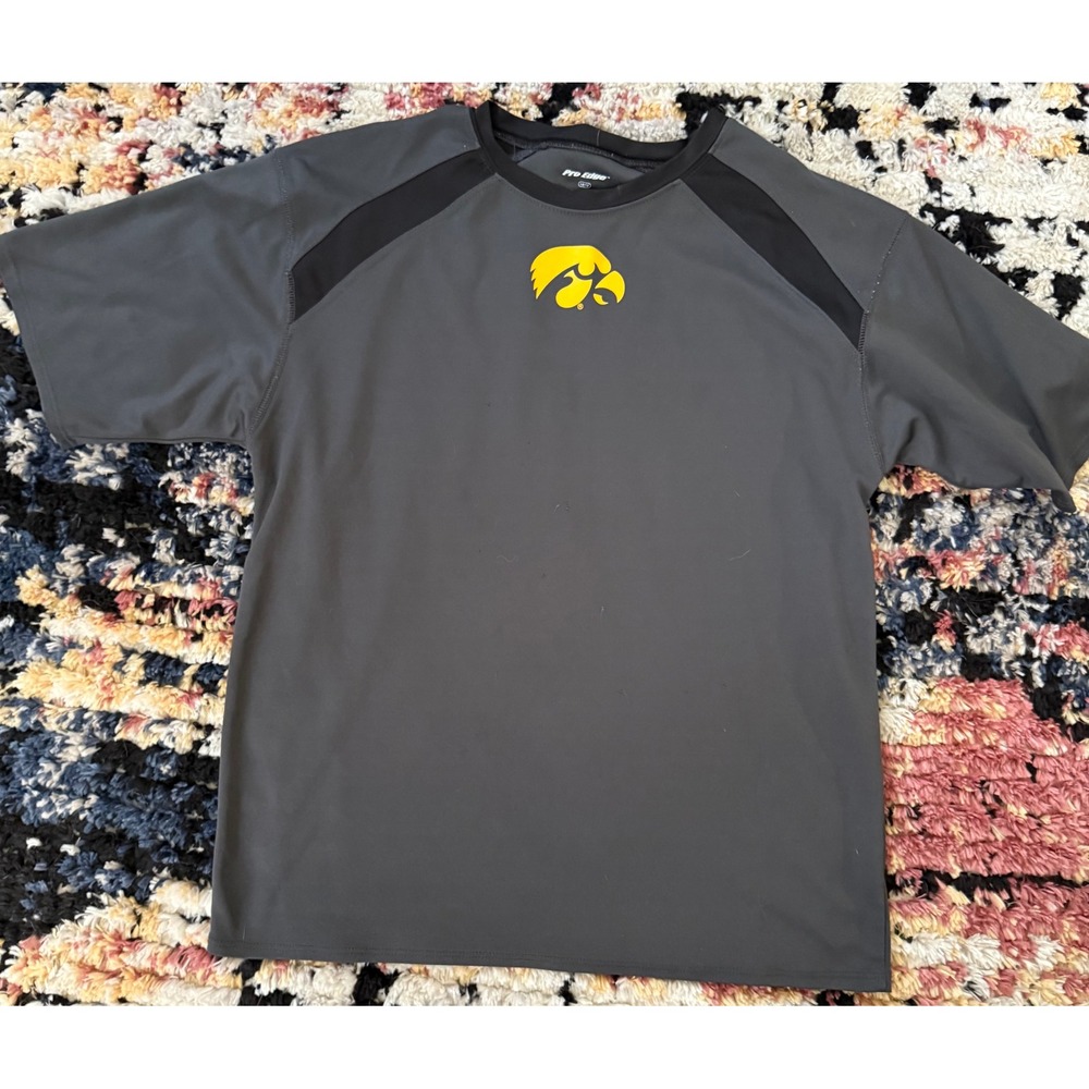 Pro Edge Iowa Hawkeyes Youth T-Shirt Gray Black Athletic Performance Size 16/18